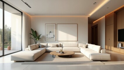 Fototapeta premium Modern living room with a minimalist aesthetic.