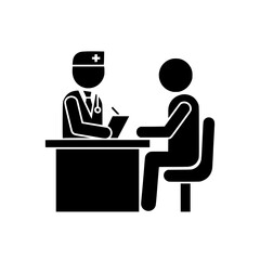 Doctor and Patient Consultation Icon Black and White Vector Graphic for Medical Website or App