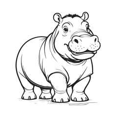 Cheerful Hippo Illustration in Black and White.