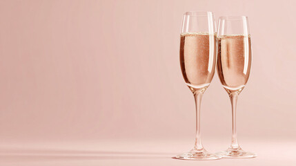Elegant Rose Champagne Flutes Against Blush Pink Backdrop