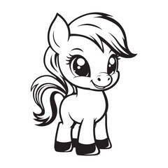 Cute Cartoon Horse Coloring Page Design.