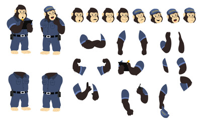 Gorilla Security Guard Character Constructor Cartoon Modular Set