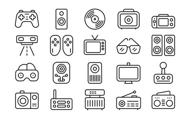Gaming & Entertainment Devices Icon Set - Modern Vector Set for Video Games, Audio, and Media