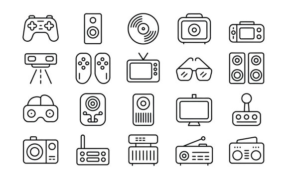 Gaming & Entertainment Devices Icon Set - Modern Vector Set for Video Games, Audio, and Media