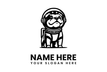 A Bold Pug Astronaut Logo with Star Embellishments and Detailed Helmet.