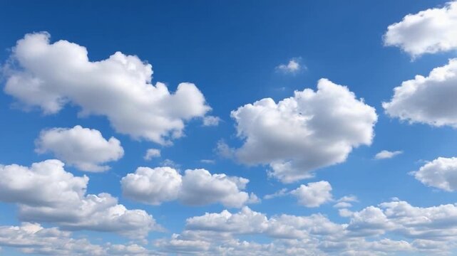 Celestial Canvas: A serene vista of a vibrant blue sky adorned with fluffy, billowing clouds, evoking feelings of peace, tranquility and limitless space.