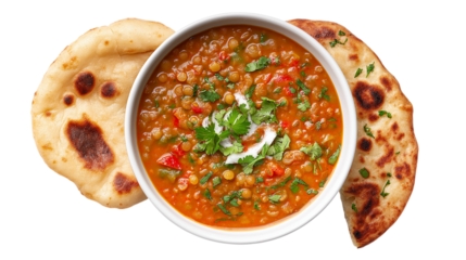Lentil Stew with Naan Bread and Yogurt Topping