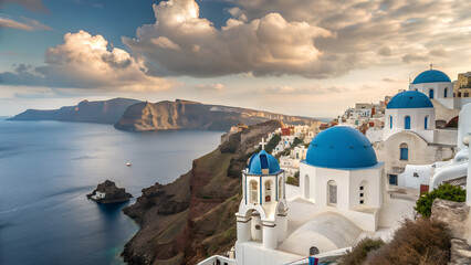 Obraz premium santorini---greece--volcanic-caldera---blue-domes-