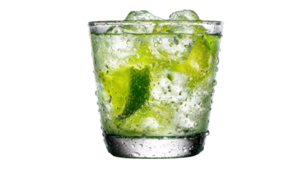 Lime Drink with Ice Cubes and Lime Slices