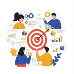 Business professionals analyzing goal performance