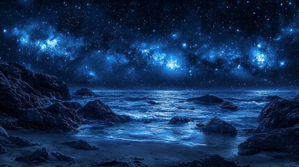 Fototapeta premium Starry skies over a tranquil sea at night