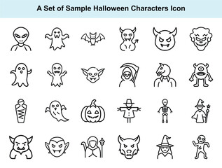 Obraz premium Line art shows various Halloween monster characters icons