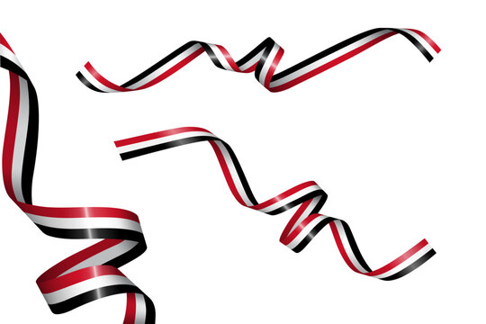Set of flag ribbon with colors of Yemen for independence day celebration decoration - Powered by Adobe