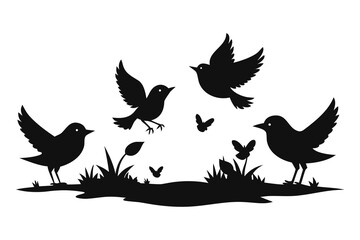 Silhouette Birds Bundle – 6 Scenes of Feeding, Flapping Wings & Chasing Insects.