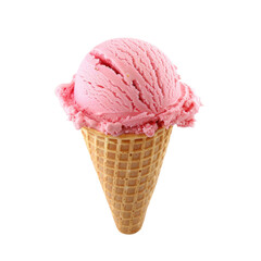 Pink ice cream scoop in a waffle cone (1)