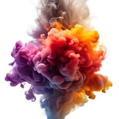 Fototapeta premium Vibrant colorful ink explosion forming an abstract cloud isolated on transparent background