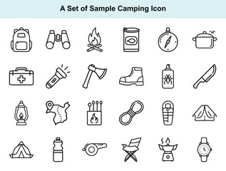 Outlined depicts equipment needed for camping adventure