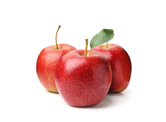Whole red apples with leaf isolated on white