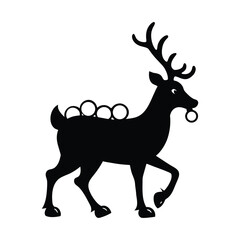 Reindeer with sleigh bells vector silhouette