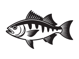 Fish Silhouette Vector Illustration, Black and White Fishing Logo Icon- EPS