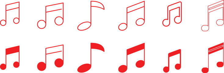Musical Note Icons set of music note melody notes. key composition musical song. Music note symbols with Vector illustration.