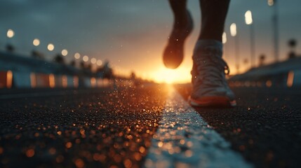Fototapeta premium Determined Athlete in Motion with Blurred Background at Dawn