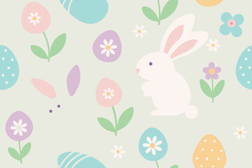 A vibrant vector illustration of an Easter bunny, eggs, and flowers, celebrating the joyous spring holiday