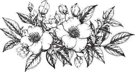 Hand-Drawn Tea Blossom Cluster