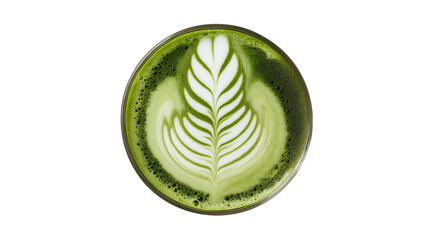 Matcha Latte Art in Glass Cup Top View