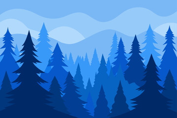 Fototapeta premium Christmas winter landscape with snowy fir trees and a seamless forest pattern