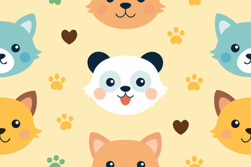 Cute vector cartoon animal character face icon set featuring a playful panda, bear, fox, rabbit, cat, dog, pig, and cow for fun baby pet illustrations