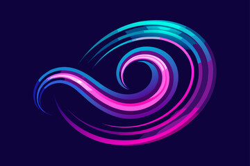 A vibrant, colorful swirl of purple and blue lines creates a dynamic, energetic spiral design with a sense of motion