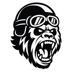 Gorilla Biker Helmet Vector Roaring Retro Style.eps