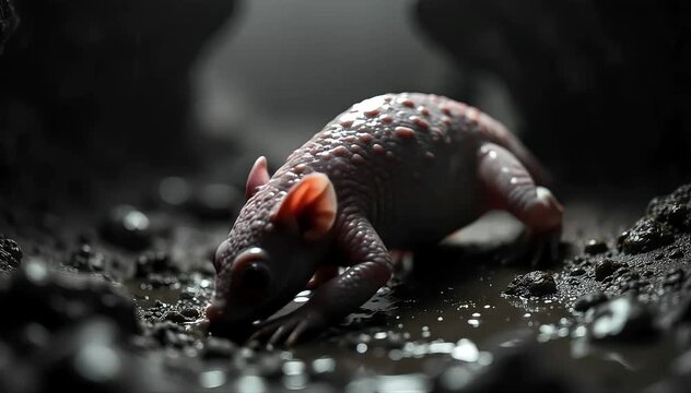 Olm eating small insects in the dark