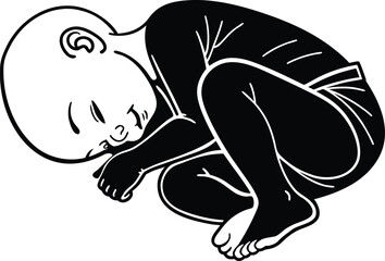 Stylized Silhouette of Baby in Fetal Position with Curled Limbs and Closed Eyes