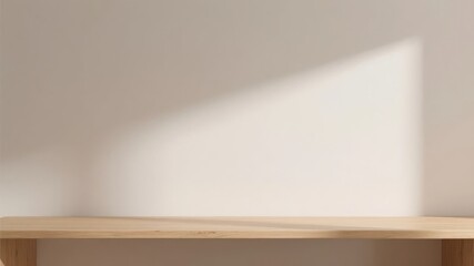 Minimalist Wooden Shelf with Soft Shadow Against a Neutral Wall