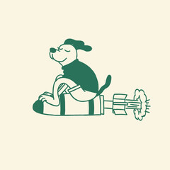 cute dog and rocket retro cartoon illustration