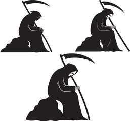 Grim reaper sitting silhouette with scythe