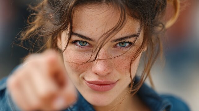 Confident Woman Motivating Audience by Pointing Ahead