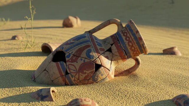 Sun-baked sands and timeless relic of shattered amphora whispering secrets across ages