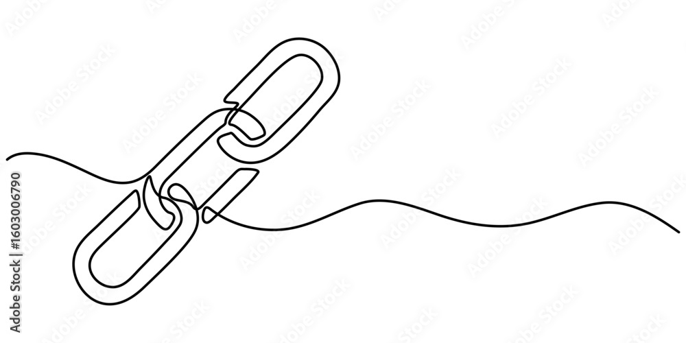 Poster chain continuous one line drawing isolate outline vector illustration, linear background of chain. o