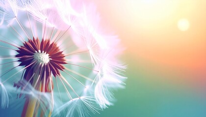 Closeup of Dandelion Seed Head with White and colorful Details, graphic resource