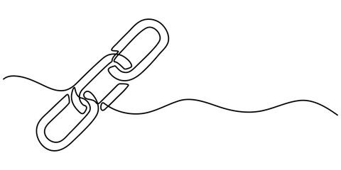 Obraz premium Chain continuous one line drawing isolate outline vector illustration, Linear background of chain. One continuous line drawing of a chain. Vector illustration. Chain icon in continuous line. 