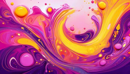 abstract colorful swirl of pink purple and yellow paint with bubbles creating a fluid and vibrant artistic texture
