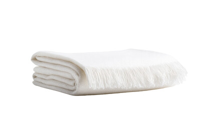 Folded white blanket with fringe