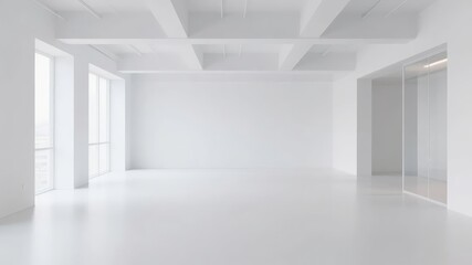 Minimalist White Interior with Large Windows and Smooth Flooring