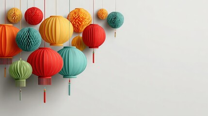 Hanging Decorative Paper Lanterns on White Wall