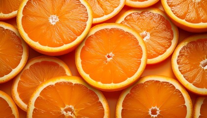 a vibrant close up of freshly sliced orange circles showcasing their juicy texture and bright sunny color