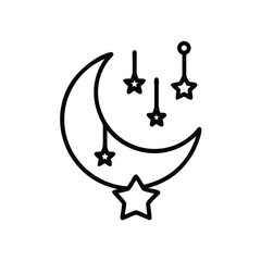 Minimalist Line Art of a Crescent Moon with Dangling Elements Vector Illustration