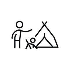 Minimalist Line Art Family Setting Up a Tent in Nature Camping Trip